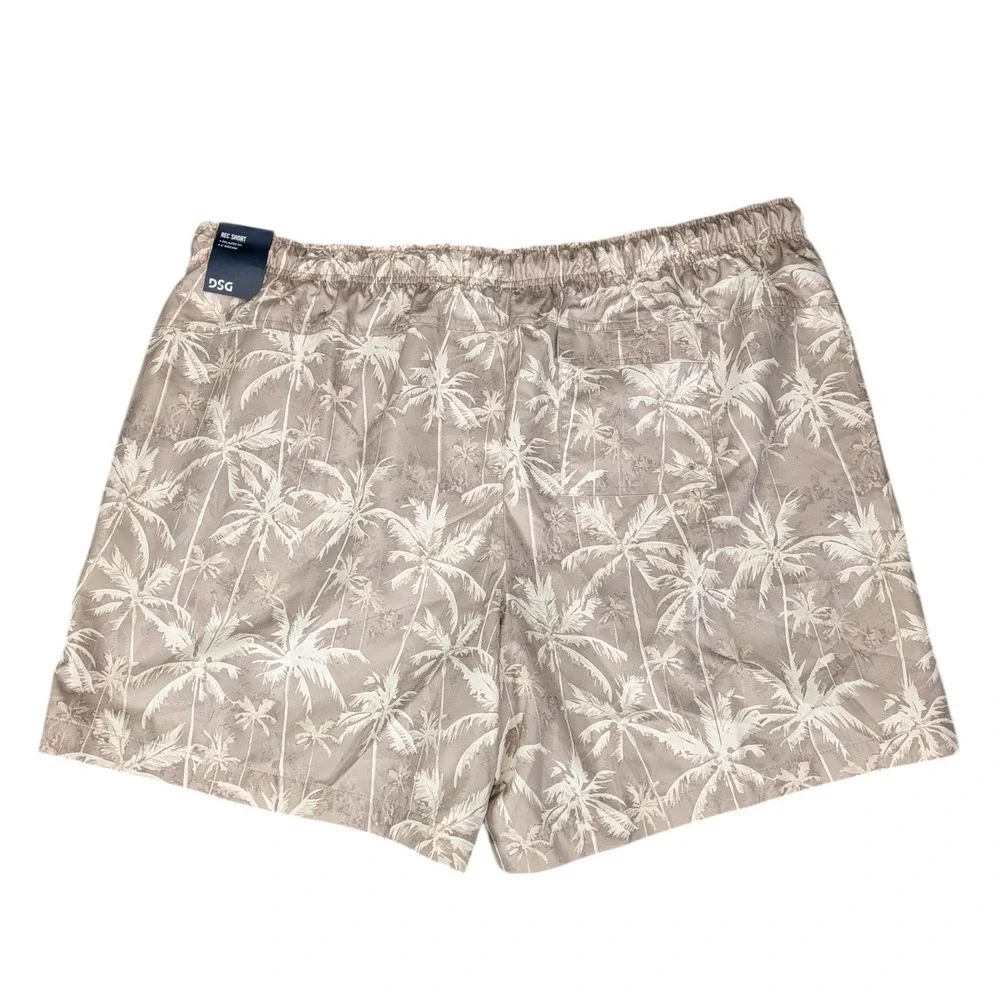 DSG Mens 2XL Rec Short Relaxed Fit 6 Inseam Palm Tree Print Tan White NWT